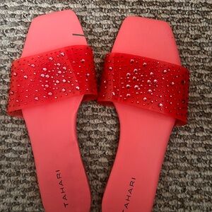 Tahari Red Crystal Embellished Sandals